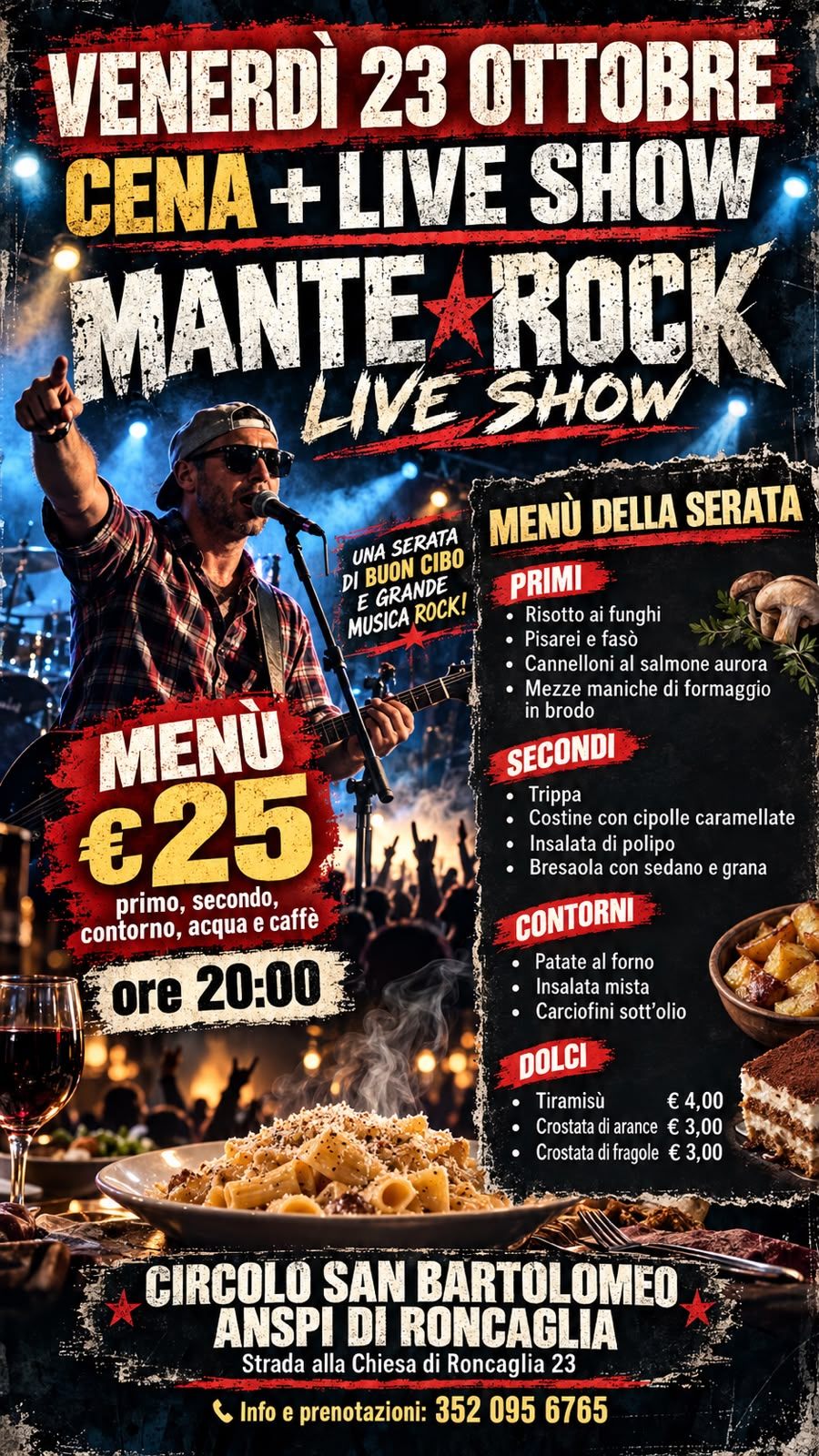 Locandina cena e live show Mante Rock