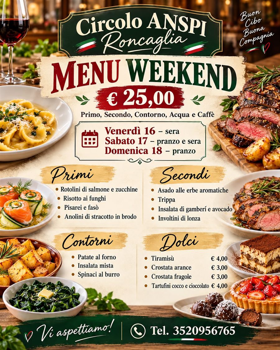 Locandina Menu Weekend 25 euro
